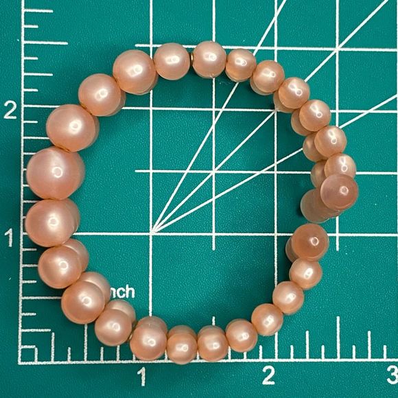 Cuff Bracelet Double Stranded Graduated Round Moonstone Beads Salmon Pink - Picture 7 of 8